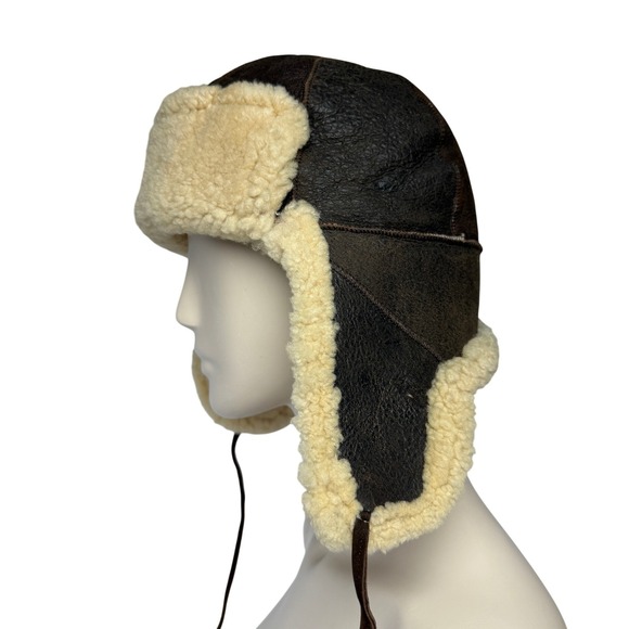 Maison Joseph Accessories - MAISON JOSEPH Vintage Shearling Brown Leather Sheepskin Ushanka Aviator Hat 24"